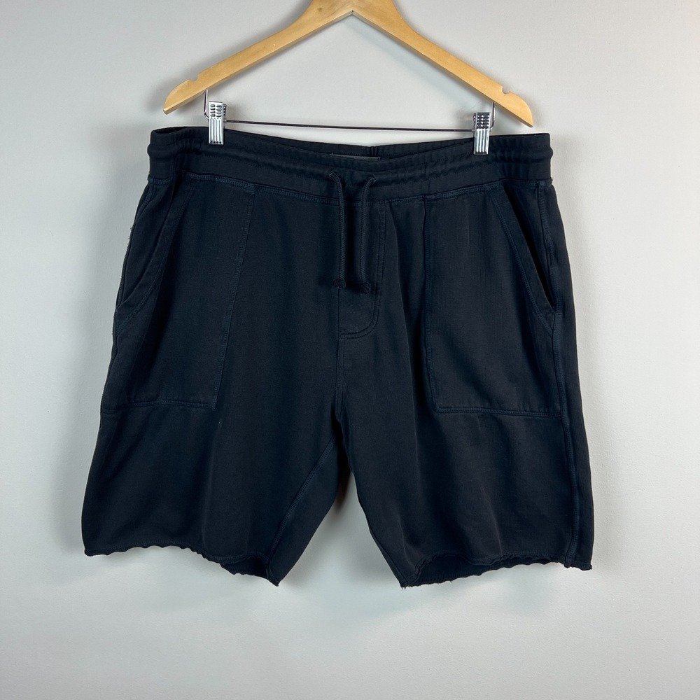 Gramicci Shorts Men XL Black Terry Raw Hem Drawstring Lounge Organic Cotton Knit